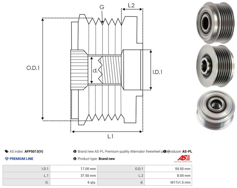 AS-PL AFP5013(V) Alternator Freewheel Clutch