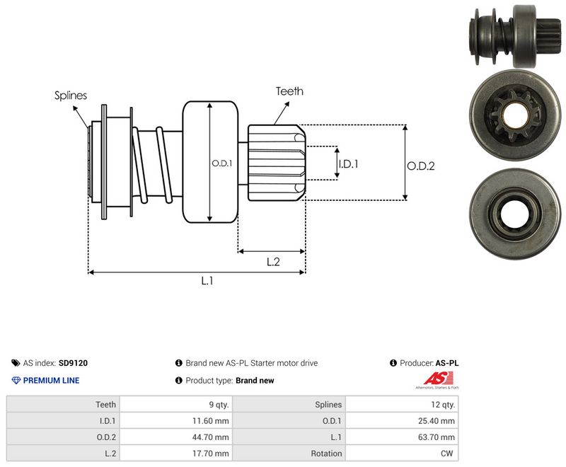 AS-PL SD9120 Freewheel Gear, starter
