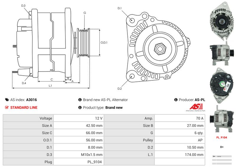 AS-PL A3016 Alternator