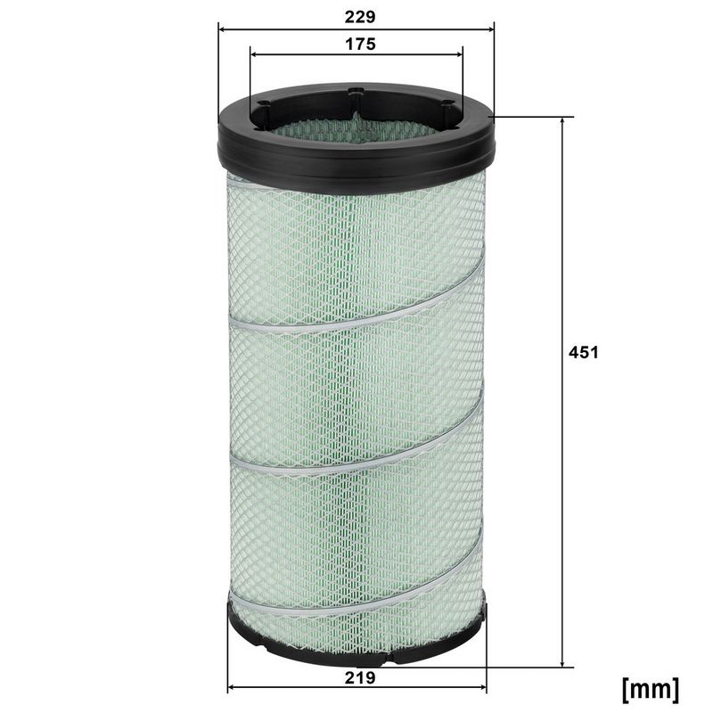 Luchtfilter 451x229x175 past: FENDT 9460R  CATERPILLAR 330, 330B, 330BL, 330BLN, 330L, 330LN, 345B, 345B II, 345BL, 345C, 345CL, 345D, 345DL, 349D, 349DL, 365BMH, 365C, 365CMH, 374D, 385C, 390DL