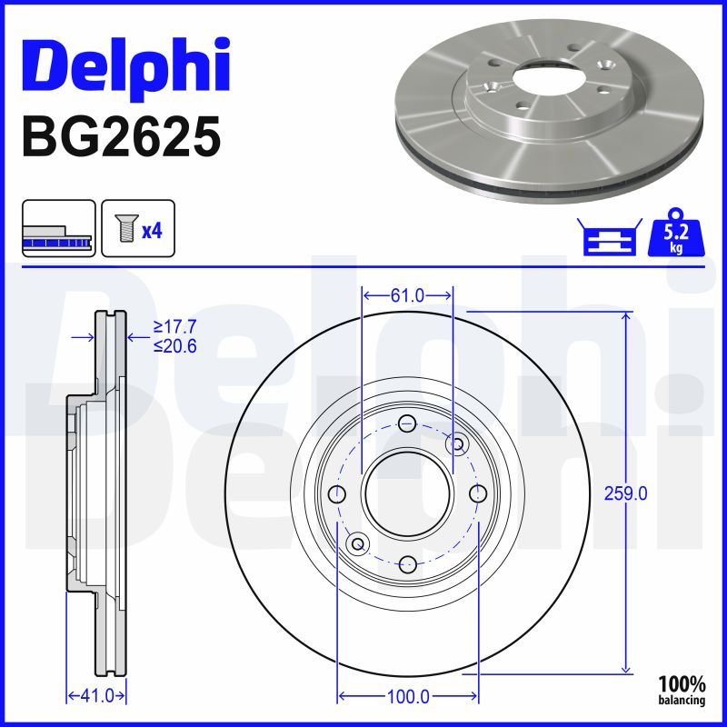 DELPHI BG2625 Stabdžių diskas