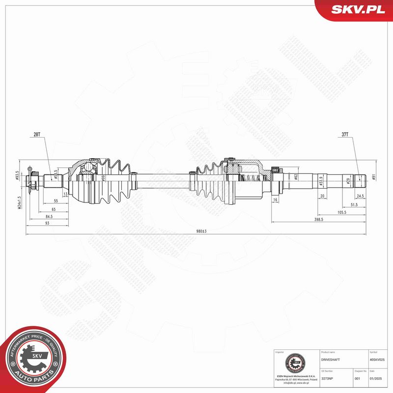ESEN SKV 40SKV025 Drive Shaft