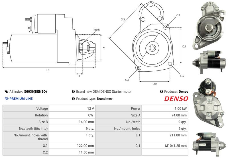 AS-PL S6036(DENSO) Starter