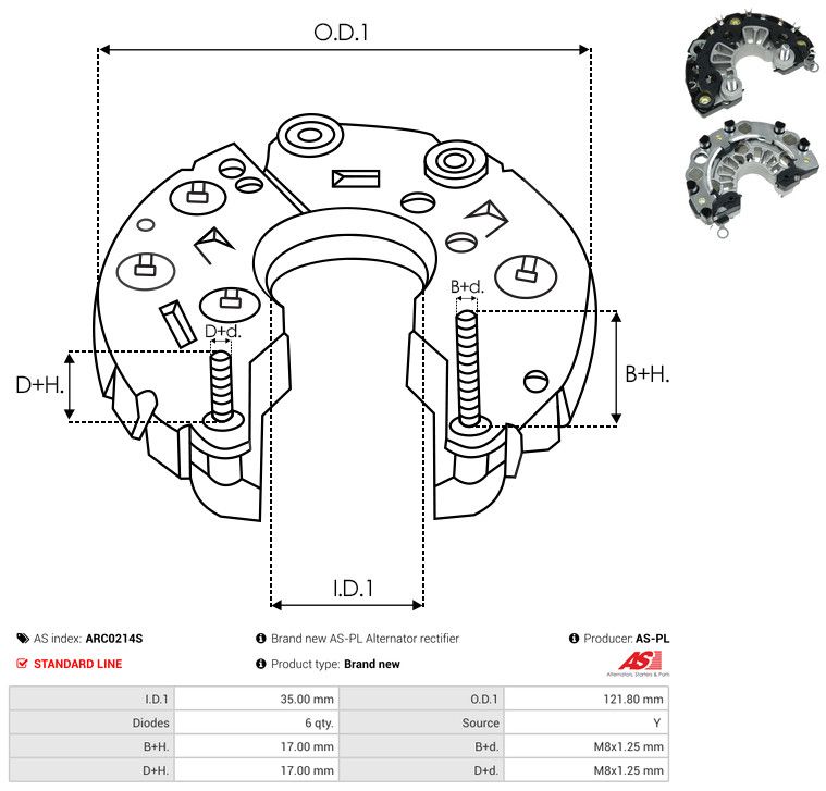 AS-PL ARC0214S Rectifier, alternator