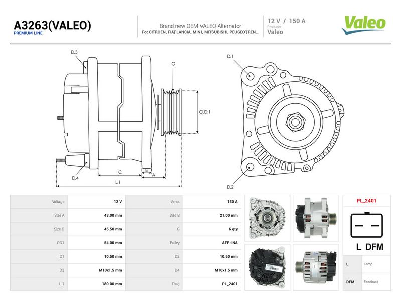 Generaator, AS-PL A3263(VALEO)