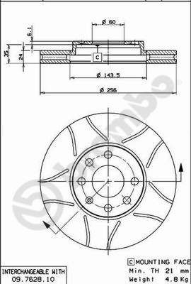 Гальмівний диск, Brembo 09.7628.75