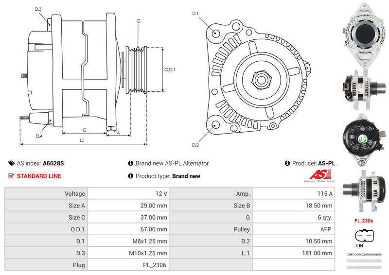 AS-PL A6628S Alternator