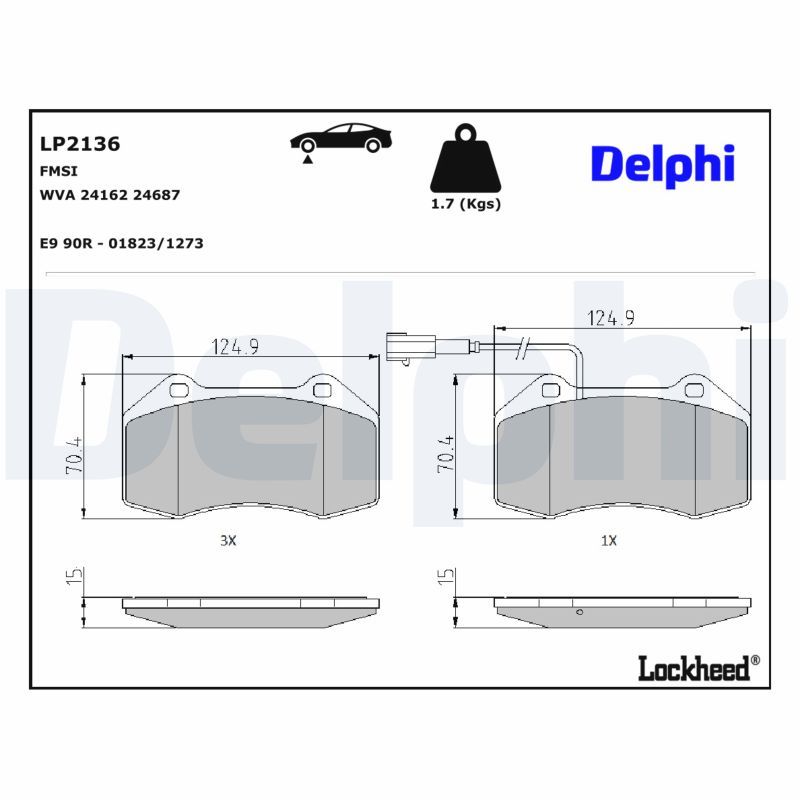 комплект спирачно феродо, дискови спирачки DELPHI