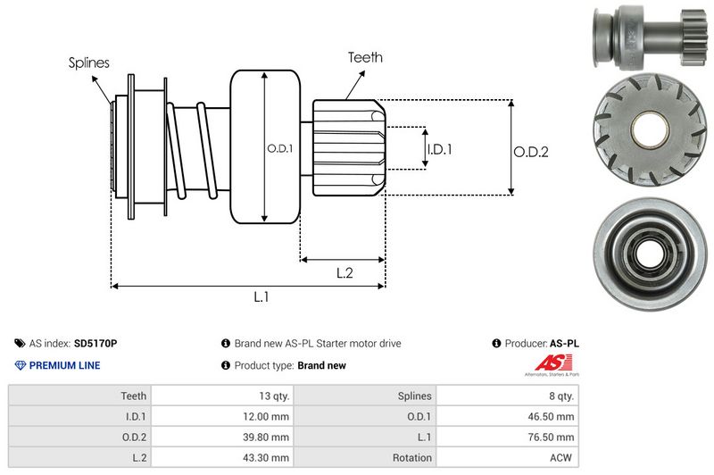 AS-PL SD5170P Freewheel Gear, starter