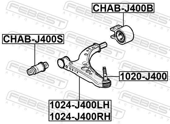 FEBEST CHAB-J400B Mounting, control/trailing arm