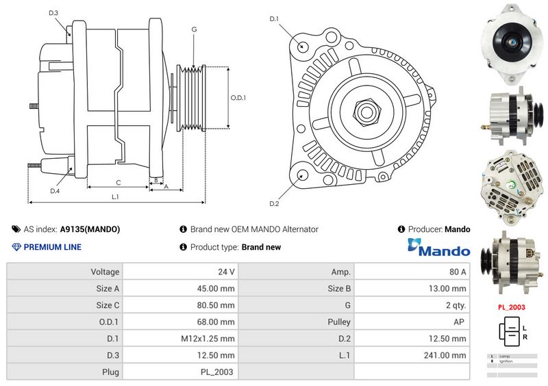 AS-PL A9135(MANDO) Alternator