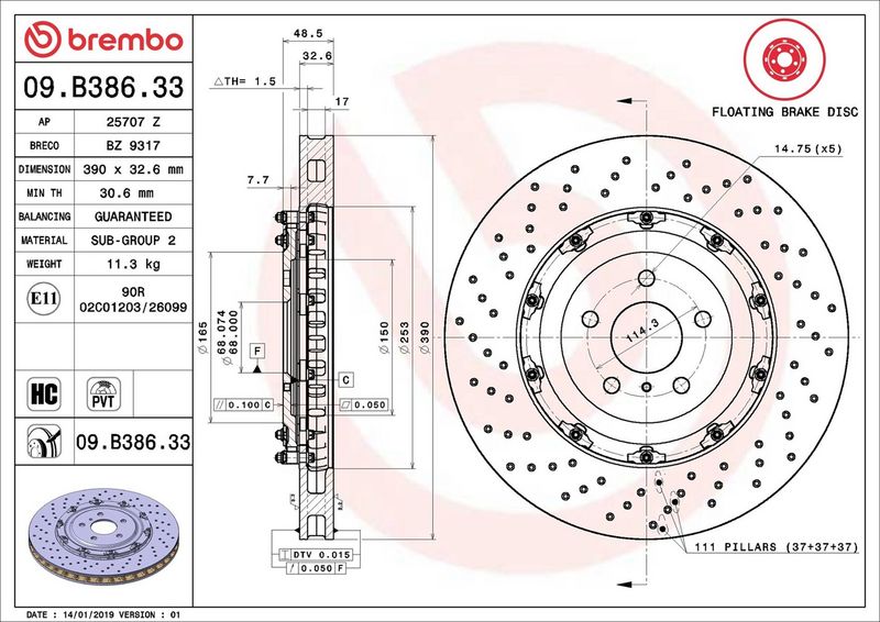 BREMBO 09.B386.33 Brake Disc