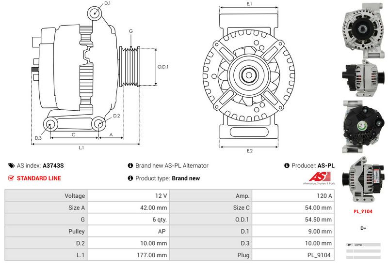 AS-PL A3743S Alternator