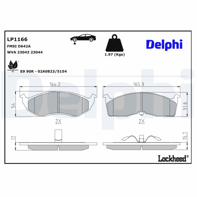 комплект спирачно феродо, дискови спирачки DELPHI