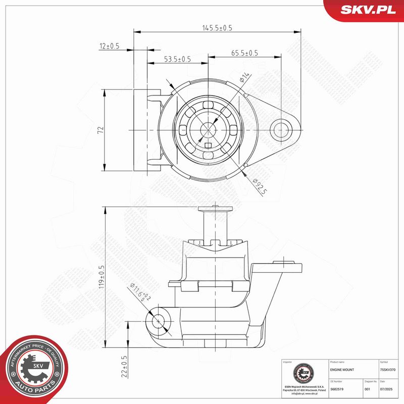 ESEN SKV 75SKV370 Variklio pagalvė