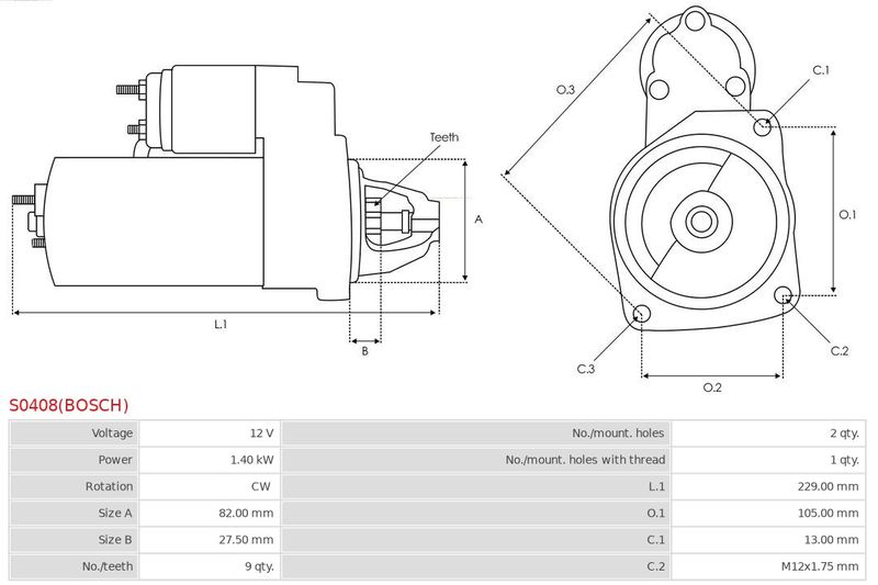 Стартер, Auto Starter S0408(BOSCH)