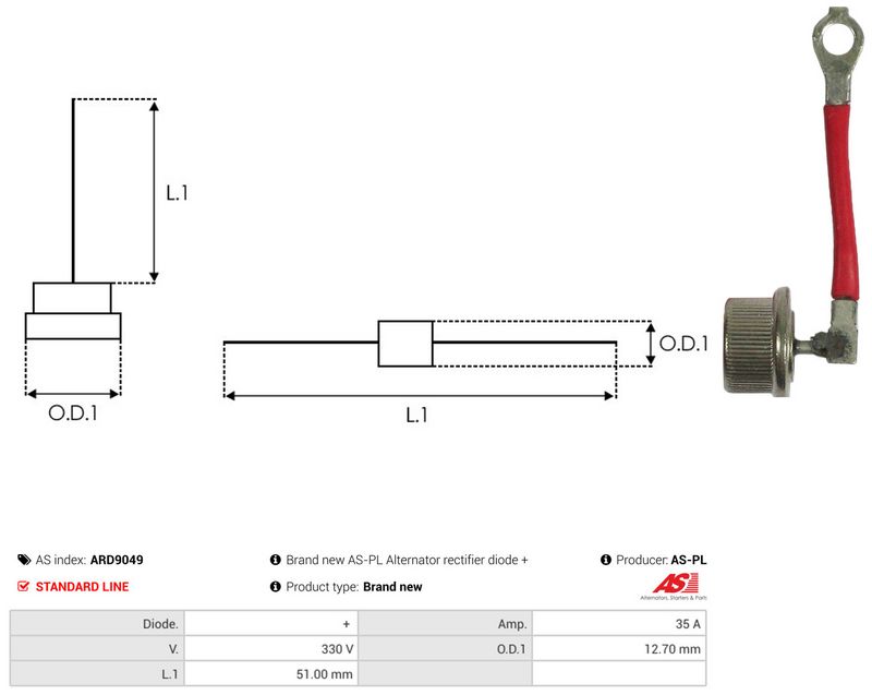 AS-PL ARD9049 Rectifier, alternator