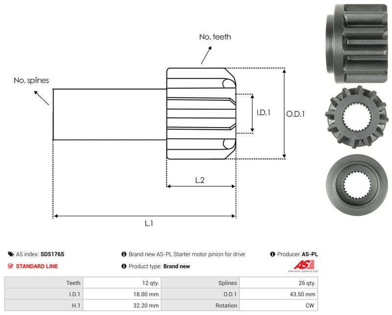 AS-PL SD5176S Freewheel Gear, starter