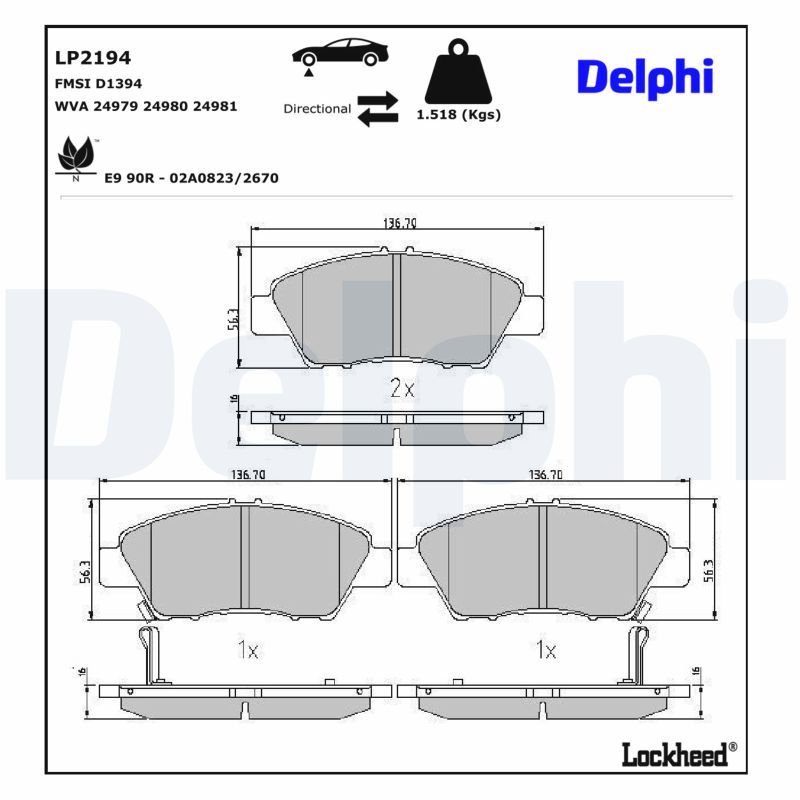 Piduriklotsi komplekt, ketaspidur, DELPHI LP2194