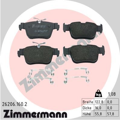 Комплект гальмівних накладок, дискове гальмо, Zimmermann 26206.160.2