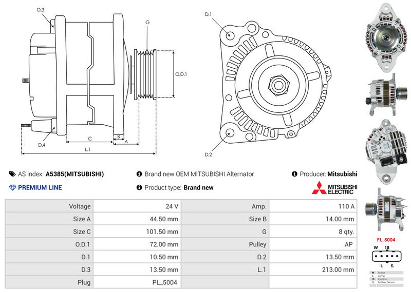 AS-PL A5385(MITSUBISHI) Alternator