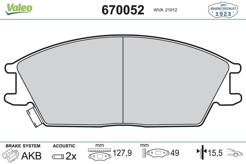 Plaquettes+de+frein+à+disque VALEO 670052