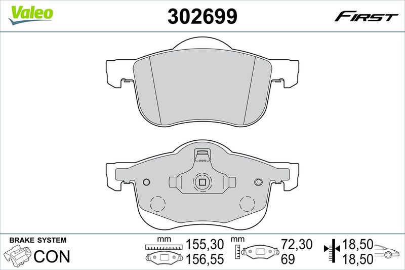 VALEO fékbetétkészlet, tárcsafék 302699