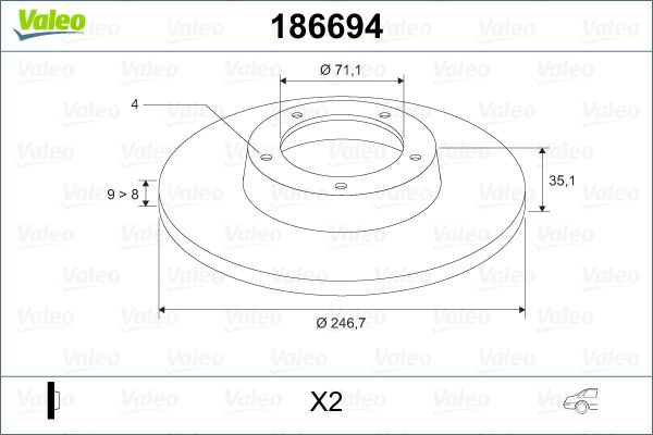 Гальмівний диск, Valeo 186694