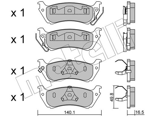 Комплект гальмівних накладок, дискове гальмо, Metelli 2205700