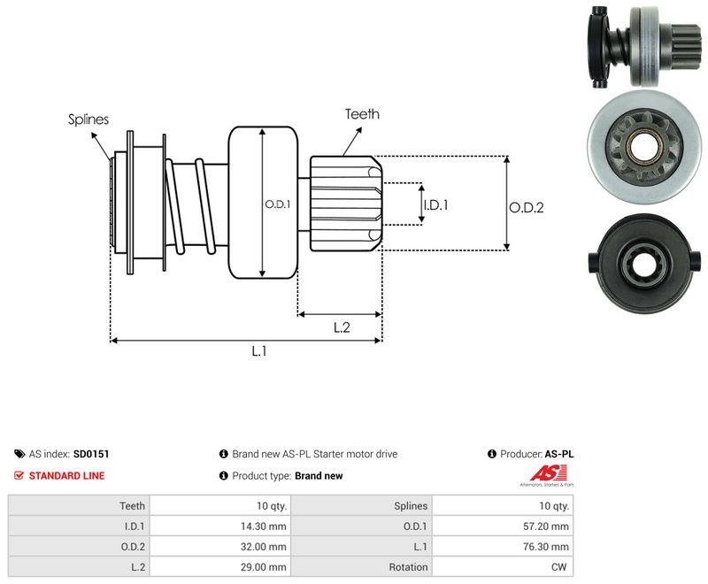 AS-PL SD0151 Freewheel Gear, starter