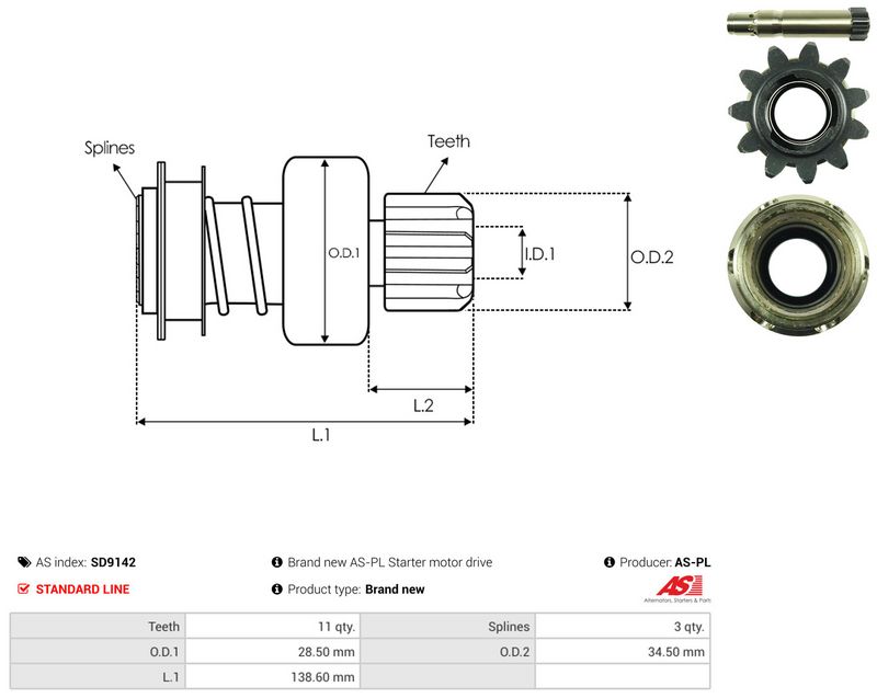 AS-PL SD9142 Freewheel Gear, starter