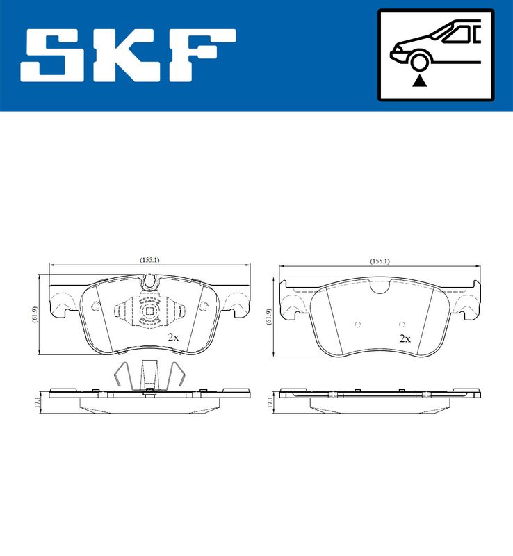 Комплект гальмівних накладок, дискове гальмо, Skf VKBP80086