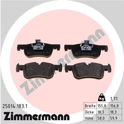 Комплект гальмівних накладок, дискове гальмо, Zimmermann 250141831