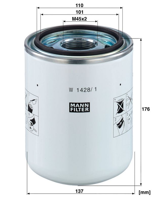 Filtru, sistem hidraulic primar W 1428/1 MANN-FILTER