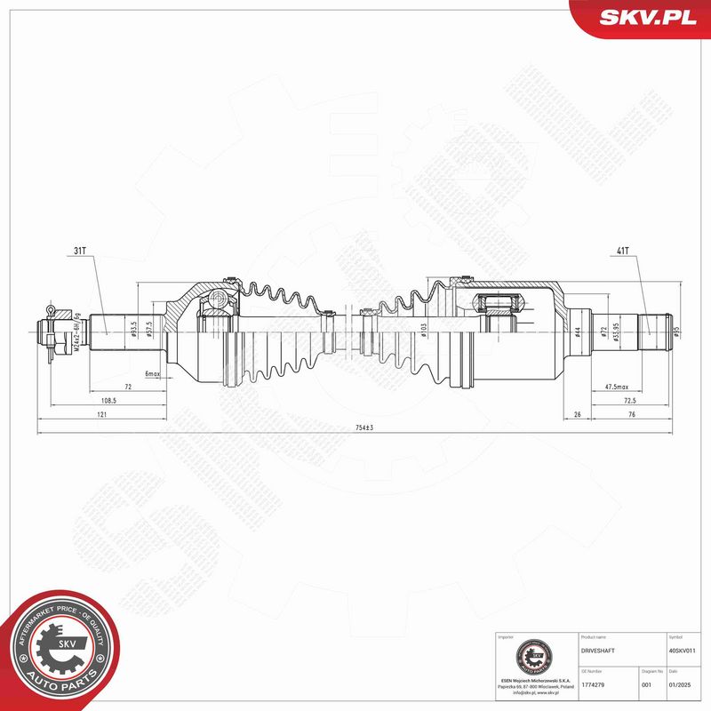 ESEN SKV 40SKV011 Drive Shaft