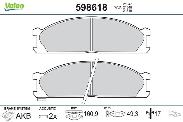 VALEO 598618 - Stabdžių kaladėlių komplektas