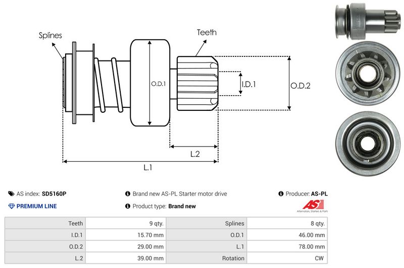 AS-PL SD5160P Freewheel Gear, starter