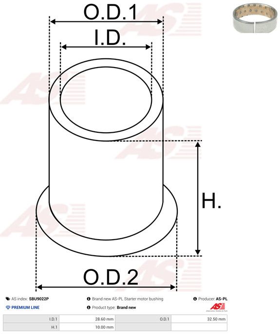 AS-PL SBU9022P Bush, starter shaft