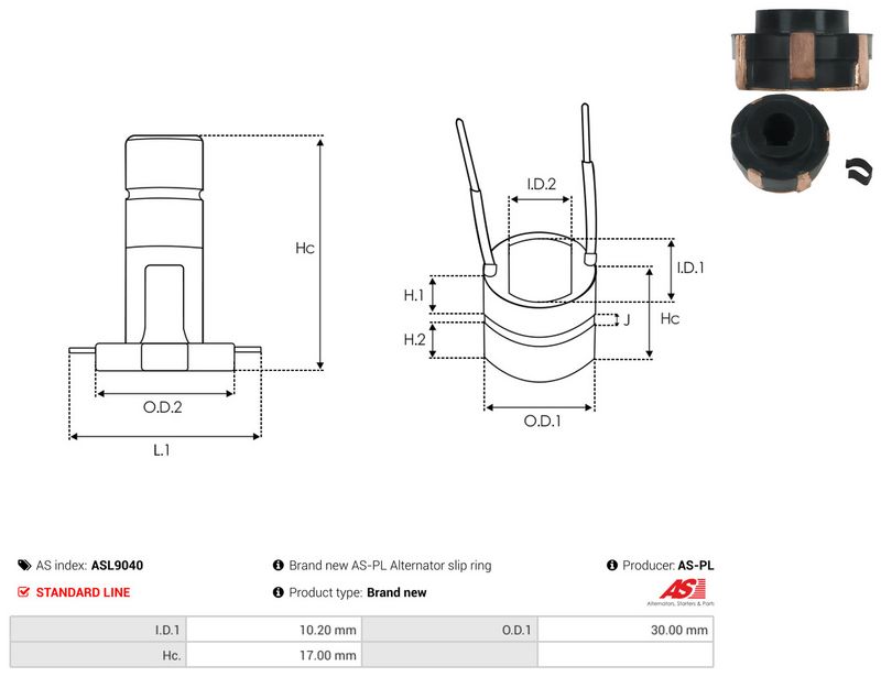 AS-PL ASL9040 Slip Ring, alternator