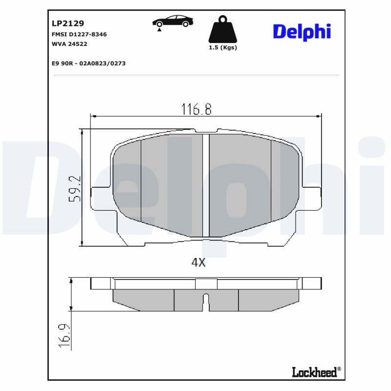 комплект спирачно феродо, дискови спирачки DELPHI
