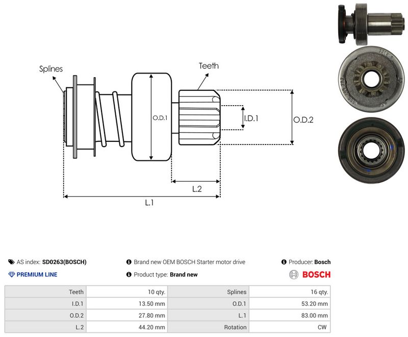 AS-PL SD0263(BOSCH) Freewheel Gear, starter