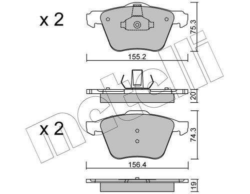 Комплект гальмівних накладок, дискове гальмо, Metelli 2205991