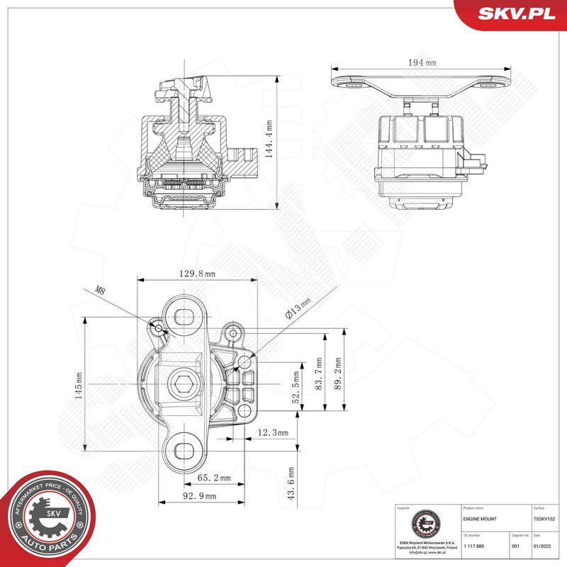Paigutus, Mootor, ESEN SKV 75SKV152