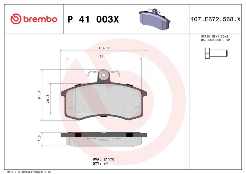 BREMBO P41003X Brake Pad Set, disc brake