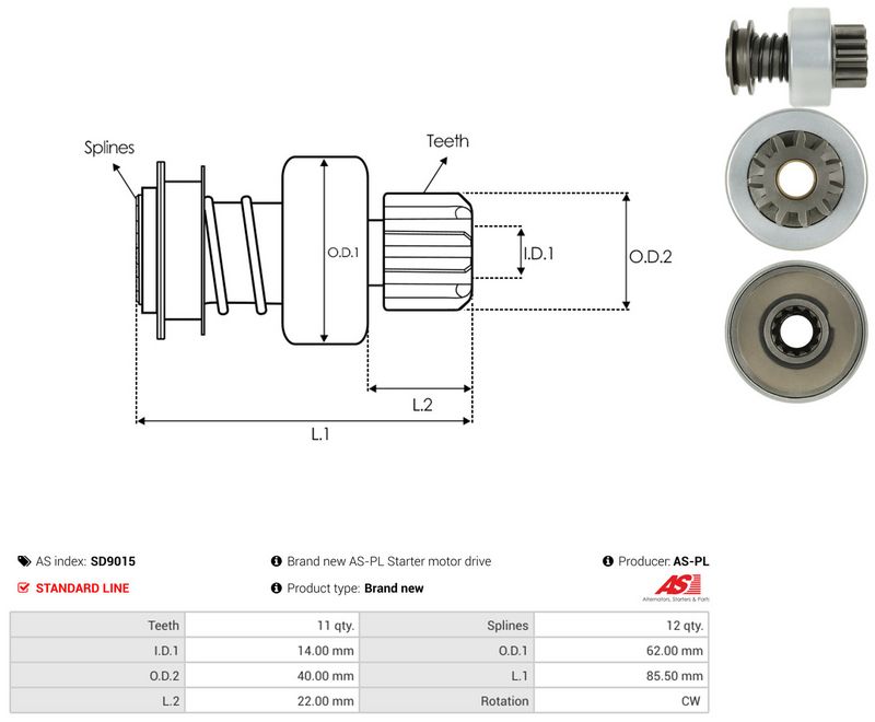 AS-PL SD9015 Freewheel Gear, starter
