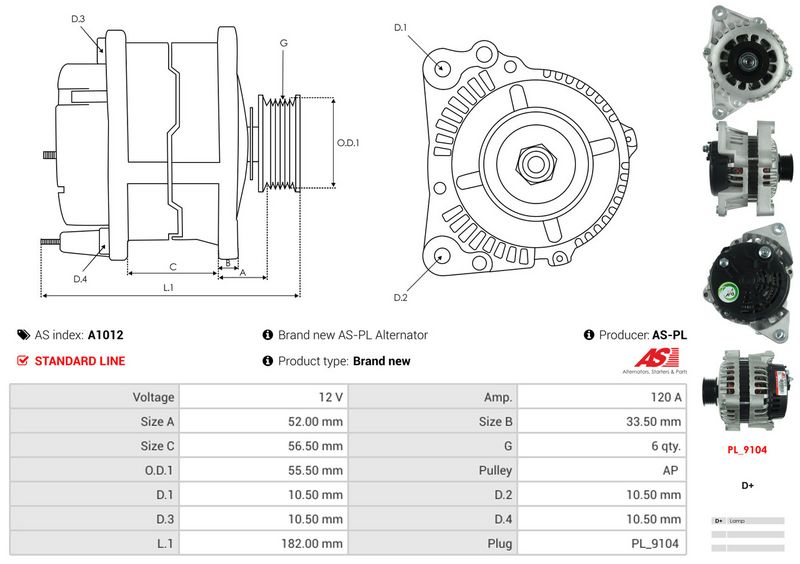 AS-PL A1012 Alternator