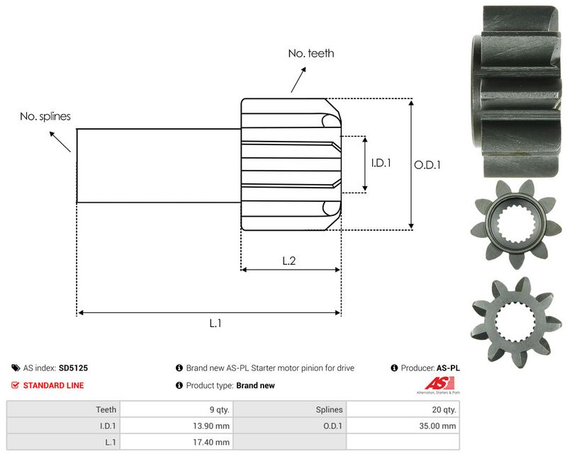 AS-PL SD5125 Freewheel Gear, starter
