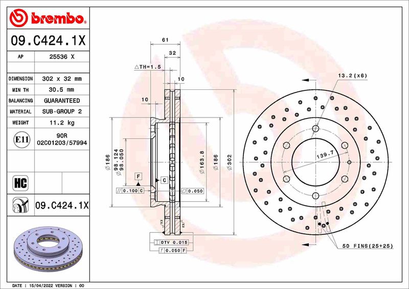 BREMBO Remschijf 09.C424.1X