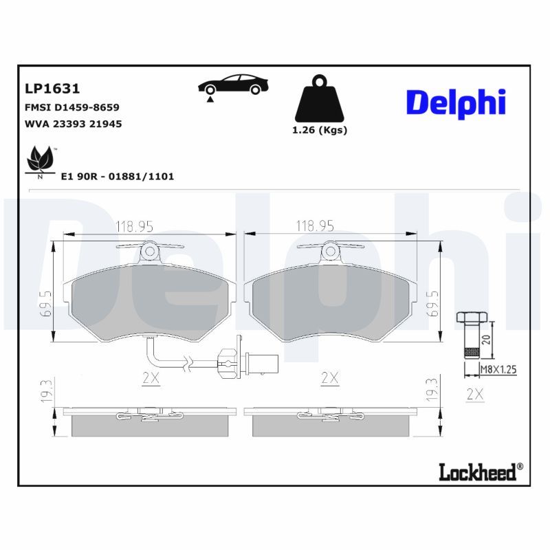 Piduriklotsi komplekt, ketaspidur, DELPHI LP1631