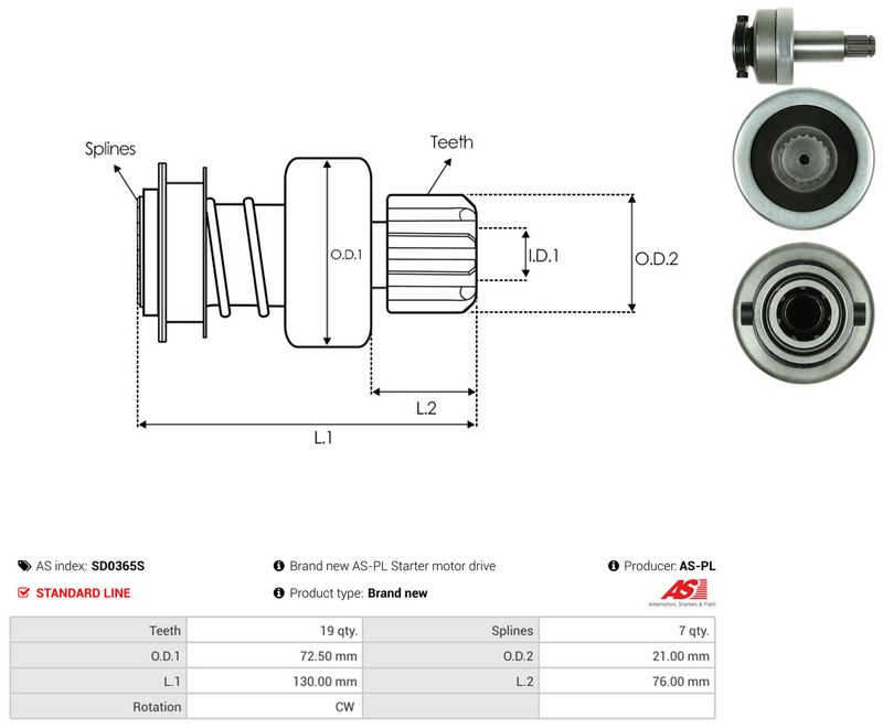 AS-PL SD0365S Freewheel Gear, starter